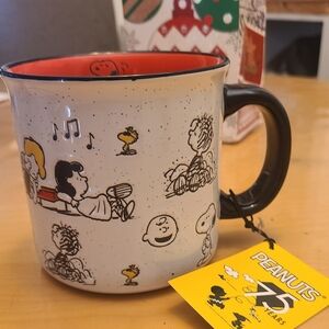 Peanuts 75th Anniversary Mug with Black Handle and Red Interior- NWT